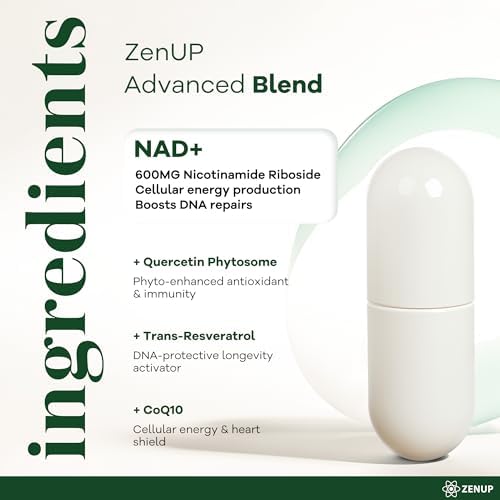 Suplemento ZenUP NAD+ | 1100mg de Ribósido de Nicotinamida Liposomal con Resveratrol y Quercetina | Energía Celular, Enfoque Mental | 120 Cápsulas - imagen 8
