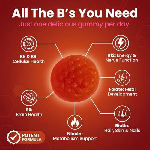 Gomitas de Complejo B Sin Azúcar - Vitamina B12, B7, B6, B3 (Niacina), B5, B8, B9 (Ácido Fólico) - Probadas por Terceros - Prenatal, Veganas, Adultos - imagen 6