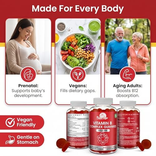 Gomitas de Complejo B Sin Azúcar - Vitamina B12, B7, B6, B3 (Niacina), B5, B8, B9 (Ácido Fólico) - Probadas por Terceros - Prenatal, Veganas, Adultos - imagen 7