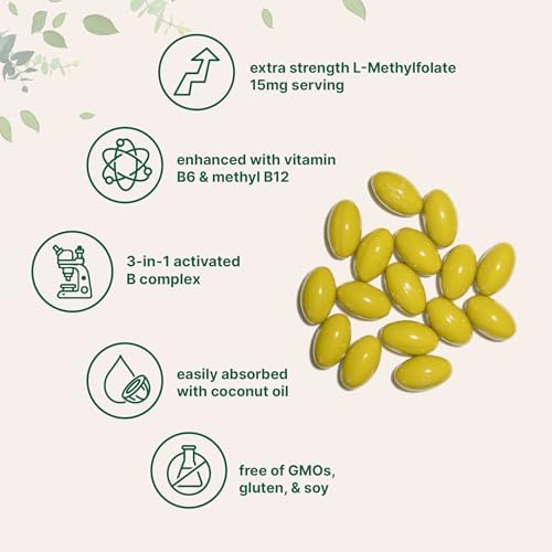 Micro Ingredients L Metilfolato 15mg, 240 Softgels | 5-MTHF Activo con B6 y Metil B12 | Vitamina B9 Metilada con Aceite de Coco - imagen 3