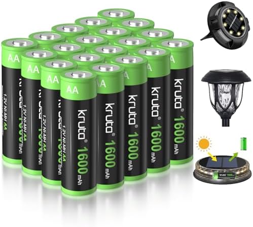 Baterías Recargables AA Kruta de 20 Piezas, 1600mAh NiMH, Pre-Cargadas para Luces Solares y Dispositivos del Hogar - imagen 1