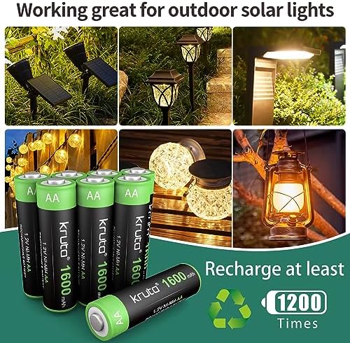 Baterías Recargables AA Kruta de 20 Piezas, 1600mAh NiMH, Pre-Cargadas para Luces Solares y Dispositivos del Hogar - imagen 3