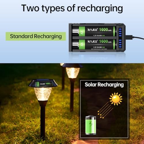 Baterías Recargables AA Kruta de 20 Piezas, 1600mAh NiMH, Pre-Cargadas para Luces Solares y Dispositivos del Hogar - imagen 4