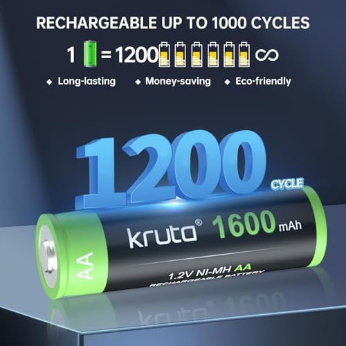 Baterías Recargables AA Kruta de 20 Piezas, 1600mAh NiMH, Pre-Cargadas para Luces Solares y Dispositivos del Hogar - imagen 6