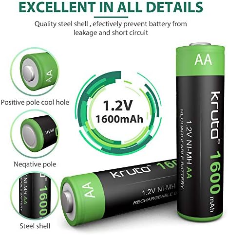 Baterías Recargables AA Kruta de 20 Piezas, 1600mAh NiMH, Pre-Cargadas para Luces Solares y Dispositivos del Hogar - imagen 8
