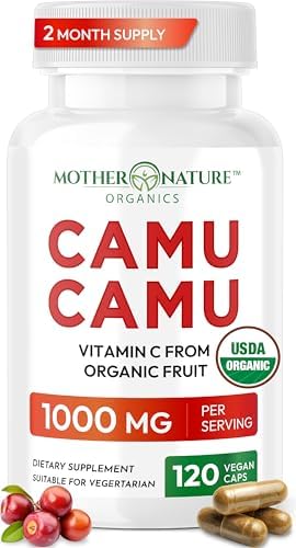 Cápsulas de Vitamina C Orgánica de Camu Camu 1,000mg, Antioxidantes Naturales - Suplemento para Inmunidad y Antienvejecimiento - Vegano, No GMO (120 - imagen 1