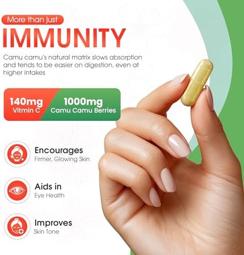 Cápsulas de Vitamina C Orgánica de Camu Camu 1,000mg, Antioxidantes Naturales - Suplemento para Inmunidad y Antienvejecimiento - Vegano, No GMO (120 - imagen 2