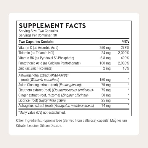 THORNE - Suplemento para el Estrés - Apoyo Adrenal con Vitaminas B, Vitamina C, Ashwagandha, Ginseng y Zinc - Certificado por Terceros - 60 Cápsulas - imagen 2