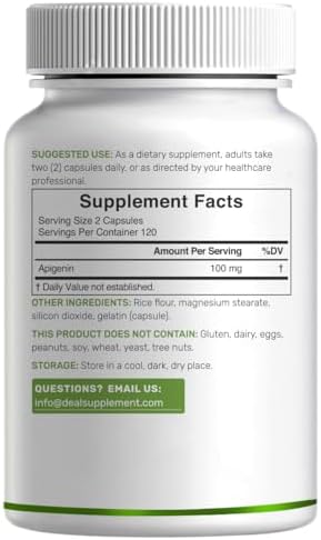 Apigenina 100mg por Porción, 240 Cápsulas – Extracto de Planta Cruda de Flor de Manzanilla – Bioflavonoides Activos y Antioxidantes – Suplemento para - imagen 3