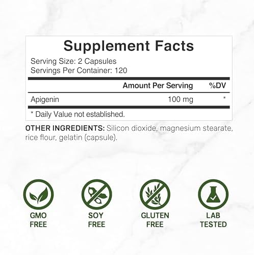 Apigenina 100mg por Porción, 240 Cápsulas – Extracto de Planta Cruda de Flor de Manzanilla – Bioflavonoides Activos y Antioxidantes – Suplemento para - imagen 4