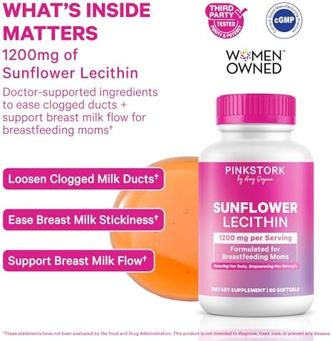 Suplemento de Lecitina de Girasol Pink Stork - 1200 mg para Conductos Lactales Obstruidos - Esenciales para Mamás en Lactancia - 60 Cápsulas Blandas - imagen 2
