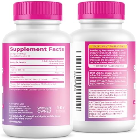 Suplemento de Lecitina de Girasol Pink Stork - 1200 mg para Conductos Lactales Obstruidos - Esenciales para Mamás en Lactancia - 60 Cápsulas Blandas - imagen 8
