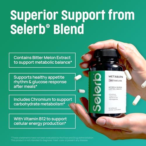 Selerb Metaburn Cápsulas para Pérdida de Peso - Supresor del Apetito y Quemador de Grasa con Berberina, Cromo, Té Verde y B12 - 60 Cápsulas - imagen 3