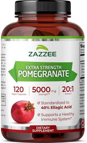 Zazzee Extracto de Granada Extra Fuerte 20:1, 40% Ácido Elágico, 120 Cápsulas Veganas, Suplemento Antioxidante, No GMO, Hecho en EE. UU. - imagen 1