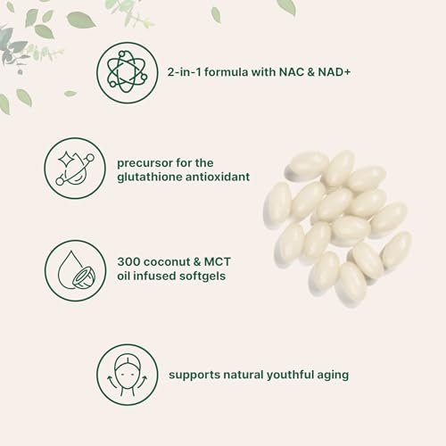 Suplemento de NAC Micro Ingredients 600mg con NAD+ y Aceite de Coco, 300 Cápsulas Blandas | N-Acetil L-Cisteína y Nicotinamida | Suplementos de NAD - imagen 3