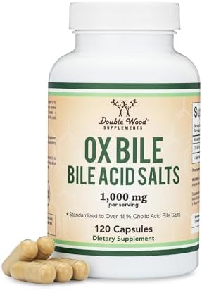 Suplemento de Bile de Buey para Personas Sin Vesícula Biliar (1,000mg por Porción, 500mg por Cápsula, 120 Cápsulas) Estandarizado al 45% de Ácidos - imagen 1