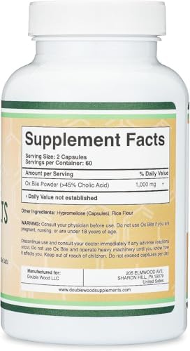 Suplemento de Bile de Buey para Personas Sin Vesícula Biliar (1,000mg por Porción, 500mg por Cápsula, 120 Cápsulas) Estandarizado al 45% de Ácidos - imagen 3