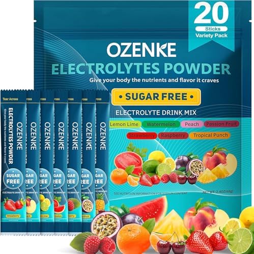 Paquetes de Polvo de Electrolitos OZENKE, Mezcla de Bebida Hidratante Sin Azúcar, 0 Calorías, 20 Palitos, 7 Sabores, Hidratación Rápida y Portátil - imagen 1