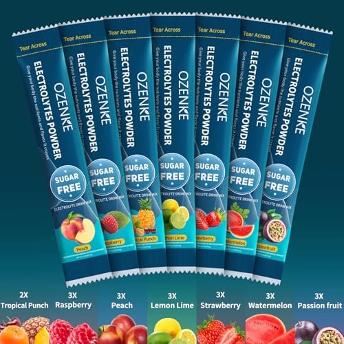 Paquetes de Polvo de Electrolitos OZENKE, Mezcla de Bebida Hidratante Sin Azúcar, 0 Calorías, 20 Palitos, 7 Sabores, Hidratación Rápida y Portátil - imagen 3