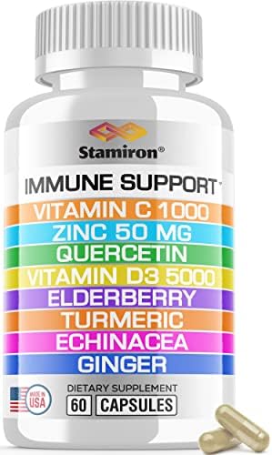 Suplemento Inmunológico 8 en 1 con Quercetina, Zinc 50mg, Vitamina C 1000mg, Vitamina D3 5000 IU, Saúco, Equinácea y Jengibre para Adultos y Niños - - imagen 1