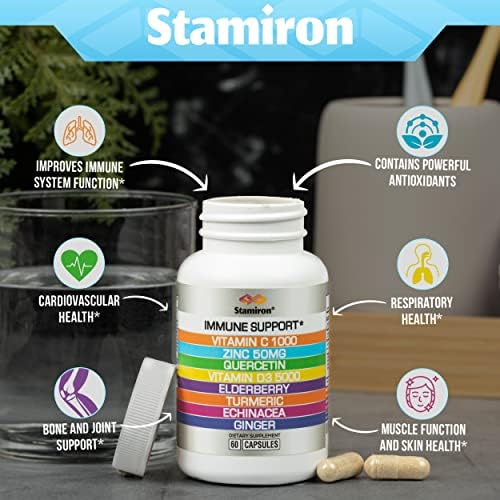 Suplemento Inmunológico 8 en 1 con Quercetina, Zinc 50mg, Vitamina C 1000mg, Vitamina D3 5000 IU, Saúco, Equinácea y Jengibre para Adultos y Niños - - imagen 3