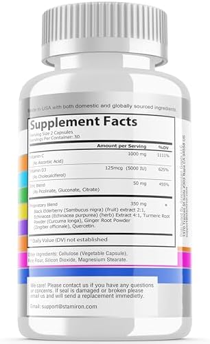 Suplemento Inmunológico 8 en 1 con Quercetina, Zinc 50mg, Vitamina C 1000mg, Vitamina D3 5000 IU, Saúco, Equinácea y Jengibre para Adultos y Niños - - imagen 4