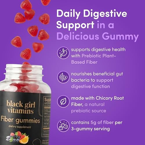 Vitaminas Black Girl - Gomas de Fibra - Prebiótico para la Salud Digestiva y Alivio de la Hinchazón - Apoya la Regularidad y el Microbioma - Veganas, - imagen 2