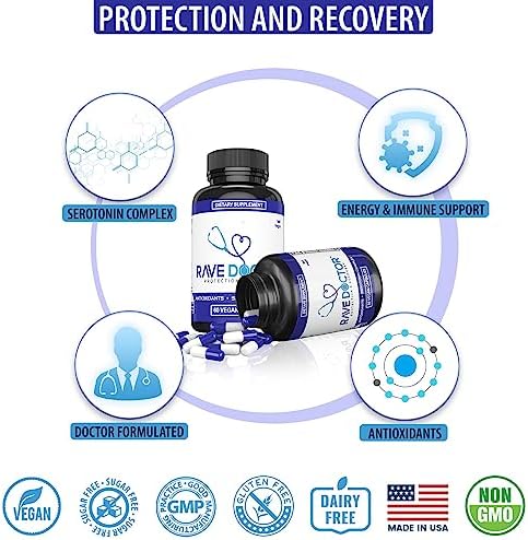 Suplemento Rave Doctor 5 HTP - Vitaminas Esenciales para Rave, Accesorios para Festivales, Esenciales para Festivales y Más - imagen 6