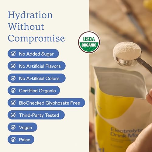 GOODONYA Mezcla de Bebida Electrolítica Orgánica, Polvo Hidratante Certificado, Sin OGM, Libre de Glifosato, Bajo en Azúcar, Sabor Limón, 12 Paquetes - imagen 5