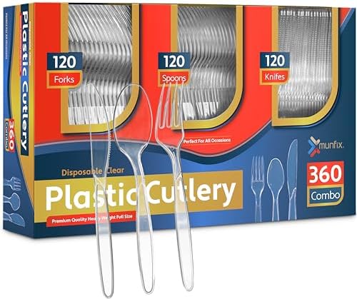 Juego de Cubiertos Desechables de Plástico 360 Piezas, 120 Tenedores, 120 Cucharas, 120 Cuchillos, Resistente y Libre de BPA, Ideal para Fiestas - imagen 1