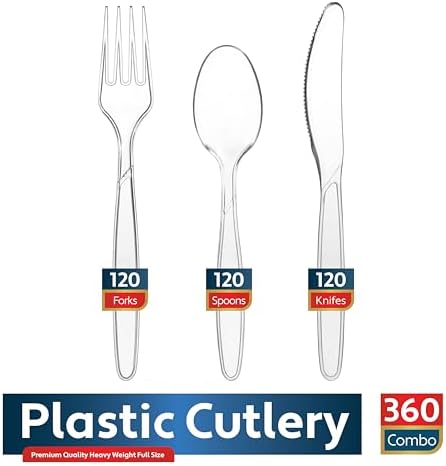 Juego de Cubiertos Desechables de Plástico 360 Piezas, 120 Tenedores, 120 Cucharas, 120 Cuchillos, Resistente y Libre de BPA, Ideal para Fiestas - imagen 2