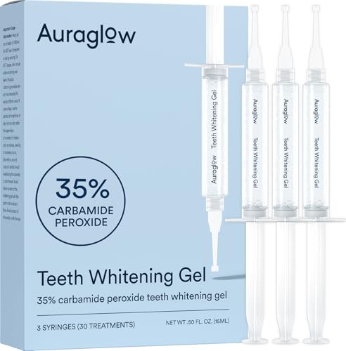 Gel Blanqueador Auraglow 35% para Trays, Retenedores y Alineadores – Peróxido de Carbamida de Fuerza Dental, 30 Tratamientos, 3 Jeringas (5mL) - imagen 1