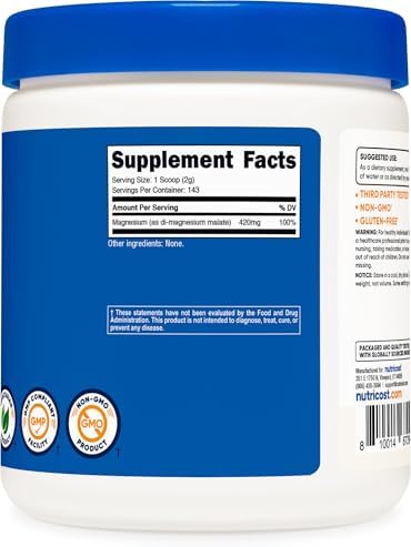 Nutricost Polvo de Malato de Magnesio (300g) - 420mg de Magnesio por Porción - Sin OGM, Libre de Gluten - imagen 5