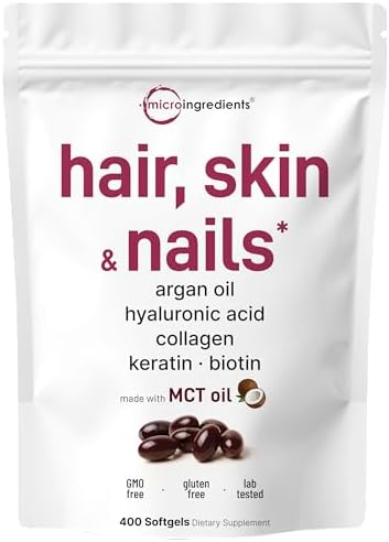 Vitamins Micro Ingredients para Cabello, Piel y Uñas | 400 Softgels con Aceite MCT | Complejo 22 en 1 de Aceite de Argán, Ácido Hialurónico, - imagen 1