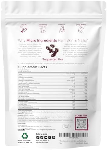 Vitamins Micro Ingredients para Cabello, Piel y Uñas | 400 Softgels con Aceite MCT | Complejo 22 en 1 de Aceite de Argán, Ácido Hialurónico, - imagen 2