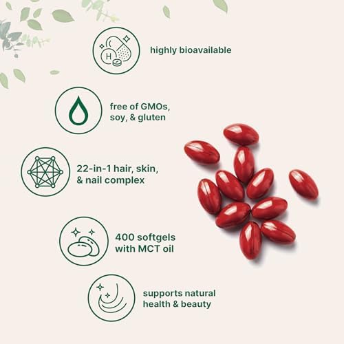 Vitamins Micro Ingredients para Cabello, Piel y Uñas | 400 Softgels con Aceite MCT | Complejo 22 en 1 de Aceite de Argán, Ácido Hialurónico, - imagen 3