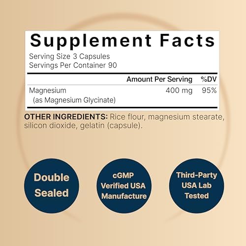 NatureBell Magnesio Glicinato 400mg Elementales, 270 Cápsulas | 100% Quelado para Alta Absorción | Apoya la Salud Muscular, Ósea y Cardiaca | Sin - imagen 2