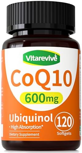 Suplemento Vitarevive CoQ10 600mg en Softgels Ubiquinol con PQQ y Vitamina E, Alta Absorción, Vegano, 120 Cápsulas para Energía Celular y Salud - imagen 1