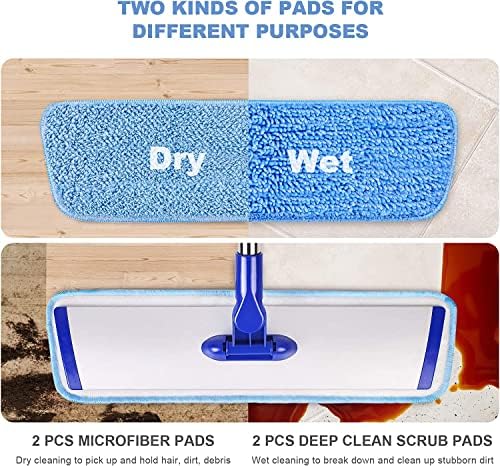 Mopa Profesional de Microfibra de 18 para Limpieza de Pisos, con Mango de Acero Inoxidable, 4 Almohadillas Reutilizables y Cepillo para Almohadillas - imagen 2