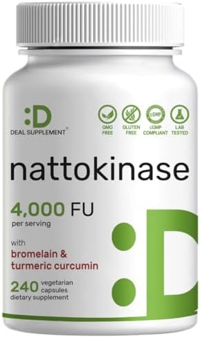 Suplemento de Nattokinasa 4,000 FU por Porción, 240 Cápsulas Veganas – Natto Japonés con Bromelina, Cúrcuma y Pimienta Negra – Enzimas Digestivas y - imagen 1