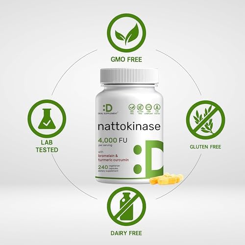 Suplemento de Nattokinasa 4,000 FU por Porción, 240 Cápsulas Veganas – Natto Japonés con Bromelina, Cúrcuma y Pimienta Negra – Enzimas Digestivas y - imagen 3