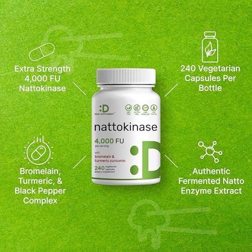 Suplemento de Nattokinasa 4,000 FU por Porción, 240 Cápsulas Veganas – Natto Japonés con Bromelina, Cúrcuma y Pimienta Negra – Enzimas Digestivas y - imagen 4