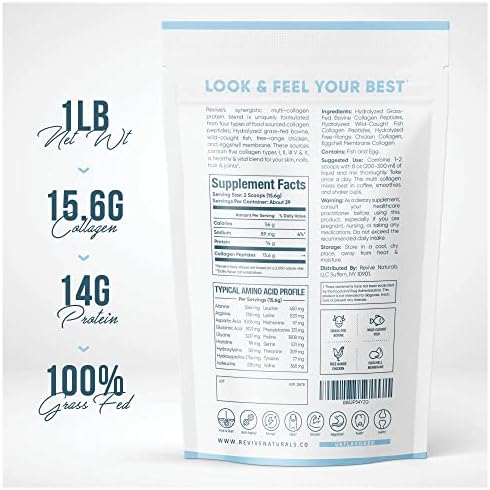 Proteína en Polvo de Colágeno Hidrolizado Multi Colágeno (16oz) - Tipos I, II, III, V y X - Colágeno de Res Alimentada con Pasto, Marino, de Pollo y - imagen 2