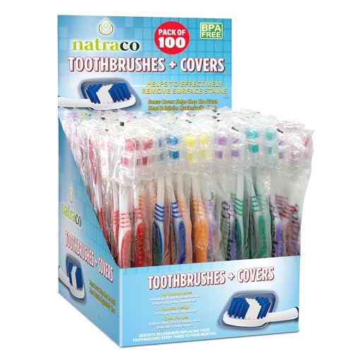 Paquete de Cepillos de Dientes Natraco a Granel con Fundas | Cepillos de Colores Envuelto Individualmente de Calidad Premium | Cerdas Medias Suaves - imagen 1