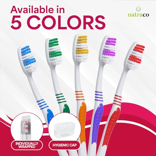Paquete de Cepillos de Dientes Natraco a Granel con Fundas | Cepillos de Colores Envuelto Individualmente de Calidad Premium | Cerdas Medias Suaves - imagen 2