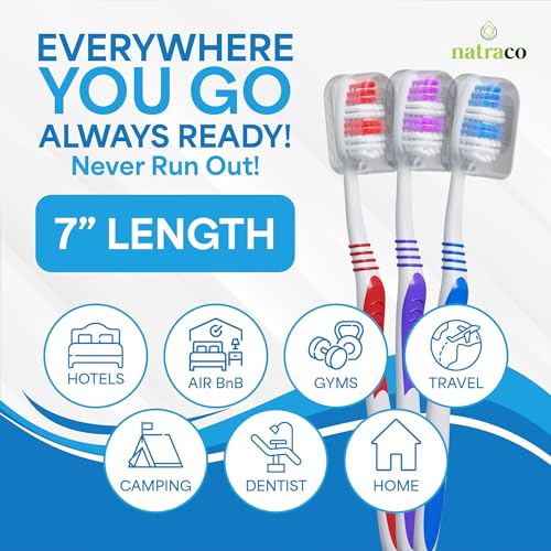 Paquete de Cepillos de Dientes Natraco a Granel con Fundas | Cepillos de Colores Envuelto Individualmente de Calidad Premium | Cerdas Medias Suaves - imagen 4