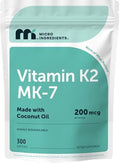 Micro Ingredients Suplemento de Vitamina K2 MK-7 200 mcg por Porción, 300 Gelatinas de Aceite de Coco | No Transgénico - imagen 1