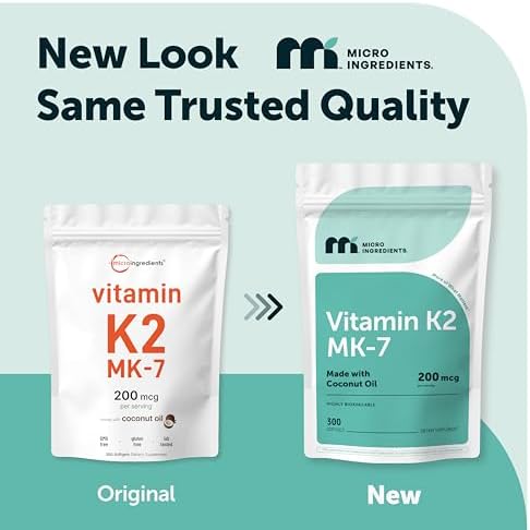 Micro Ingredients Suplemento de Vitamina K2 MK-7 200 mcg por Porción, 300 Gelatinas de Aceite de Coco | No Transgénico - imagen 2