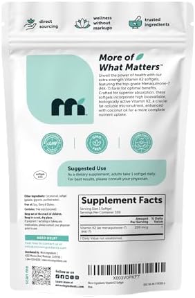 Micro Ingredients Suplemento de Vitamina K2 MK-7 200 mcg por Porción, 300 Gelatinas de Aceite de Coco | No Transgénico - imagen 7