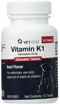 Tabletas Masticables de Vitamina K1 Vet One - Vitaminas Masticables con Sabor a Res para Perros y Gatos (50 Tabletas, 25mg de Fitonadiona) - imagen 1